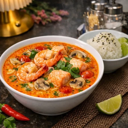 Том Ям с креветками и лососем