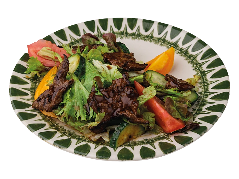 Салат с мясом мраморного бычка