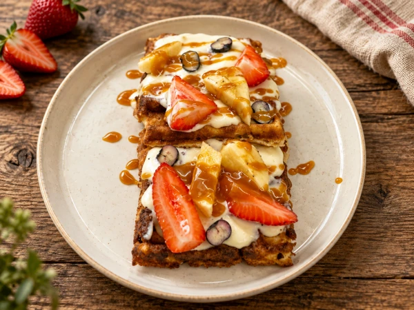 Вафли с бананом и клубникой