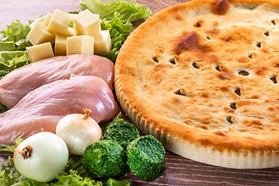 Пирог с курицей,сыром и шпинатом