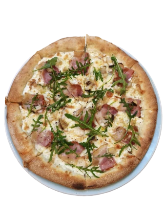 Пицца с беконом и белыми грибами