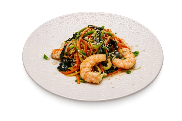 Креветки с овощами