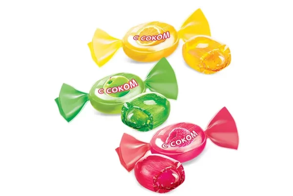 Карамель с соком малины, яблока и лимона 