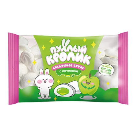 Воздушное суфле (Marshmallows) с начинкой со вкусом кислого яблока, Пухлый Кролик, 85 г.
