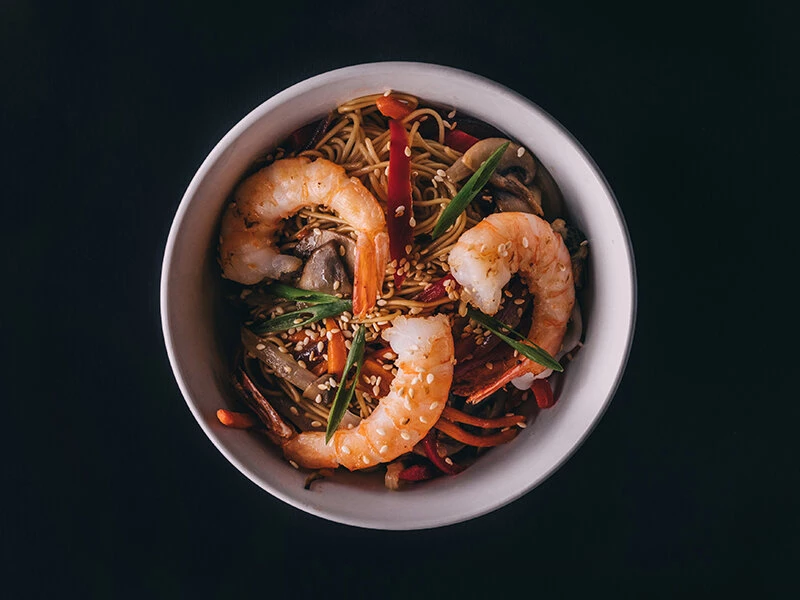 Лапша с креветками