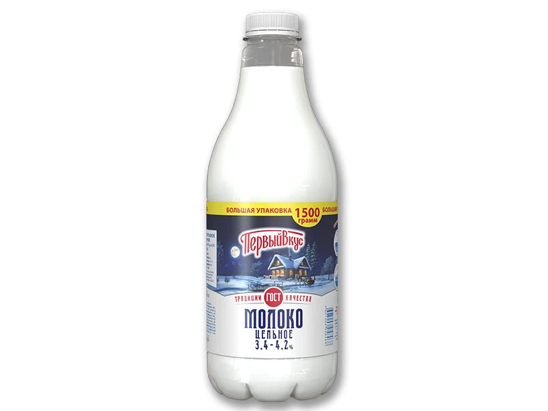 Молоко цельное ПЭТ 3,4-4,2% 1500г