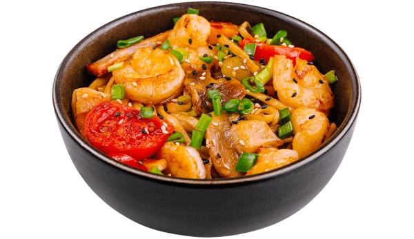 Udon cu frisca si carne de Creveti