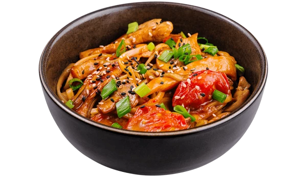 Udon cu sos cremos și carne de pui