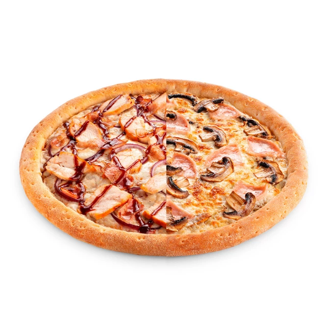 Половинки Цыпленок барбекю 36 и Ветчина и грибы 36