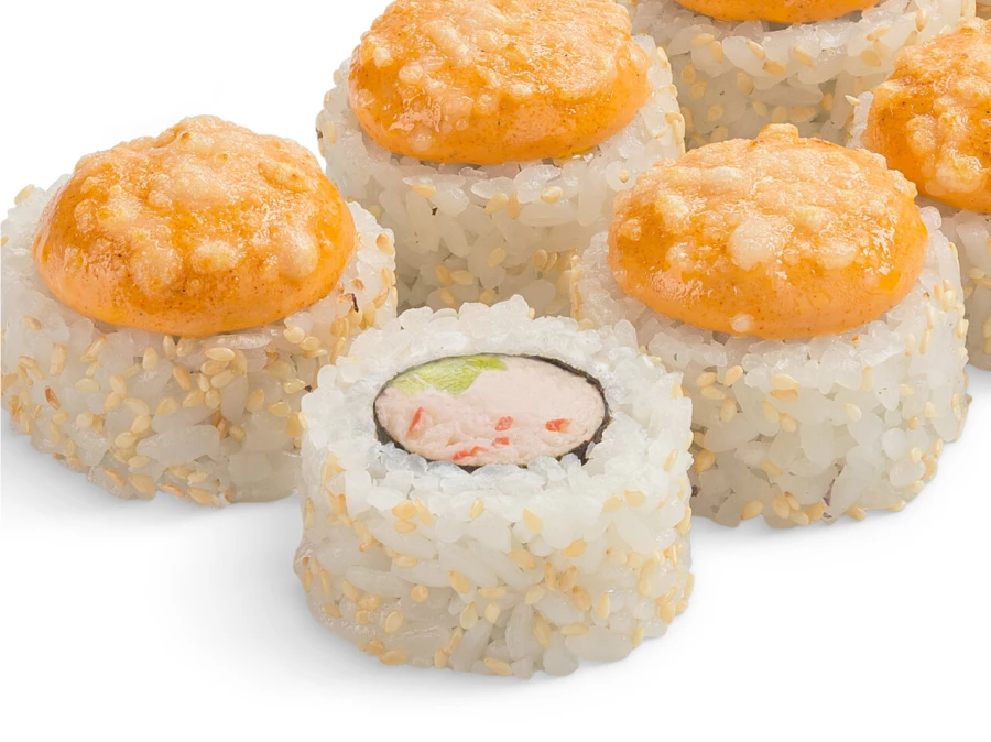 Ролл Филадельфия с лососем, крабом и белым соусом