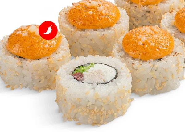 Ролл Хоккайдо со спайси соусом