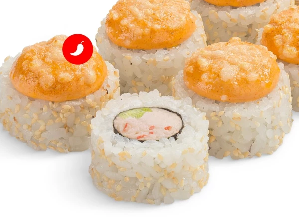 Ролл Филадельфия с лососем, крабом и спайси соусом