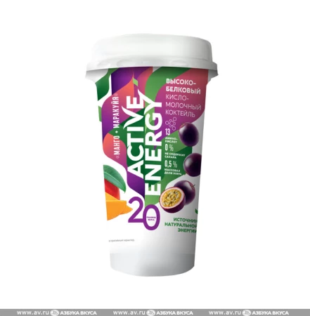 Коктейль кисломолочный Active Energy с соком манго и маракуйи 0.5%, полимер