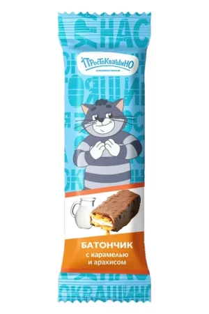 Батончик простоквашино со вк карамели и арахиса в шок гл 40гр