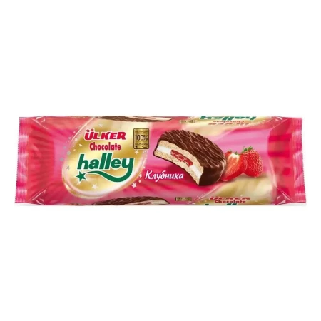 Печенье Улькер Халлей 240г Клубничное покрытое мол шоколадом