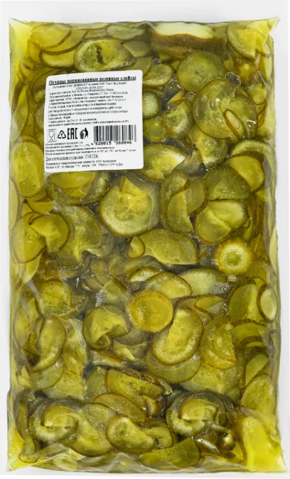 Огурцы маринованные слайсы в/п, 1 кг(10шт/уп)