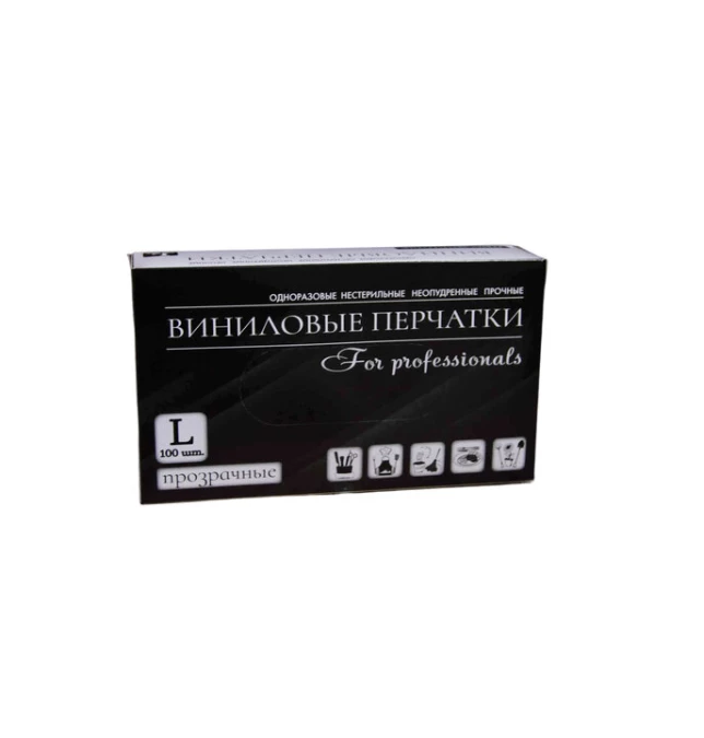 Перчатки виниловые неопудренные L (100 шт/пач)(10шт/уп)