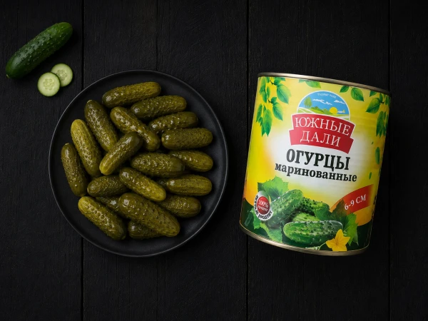 Огурцы маринованные целые (6-9) ж/б 3100мл Южные дали (1,6кг) (6шт/уп)