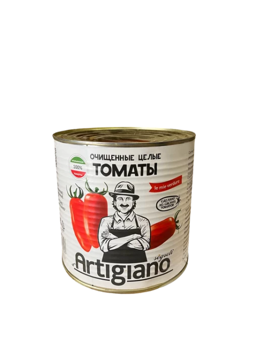 Томаты очищенные целые в томатном соке Artigiano 2,5кг ж/б (6шт/упак)