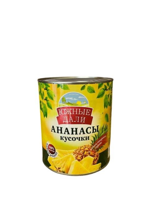 Ананасы 3100 мл кусочки в легком сиропе ж/б Южные дали (6шт/уп)