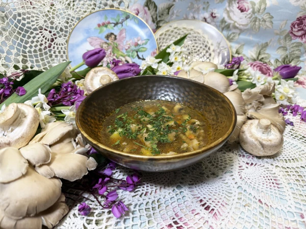 Похлебка из трех видов грибов с перловкой