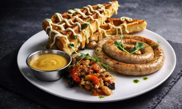 Баварские колбаски с картофельными вафлями