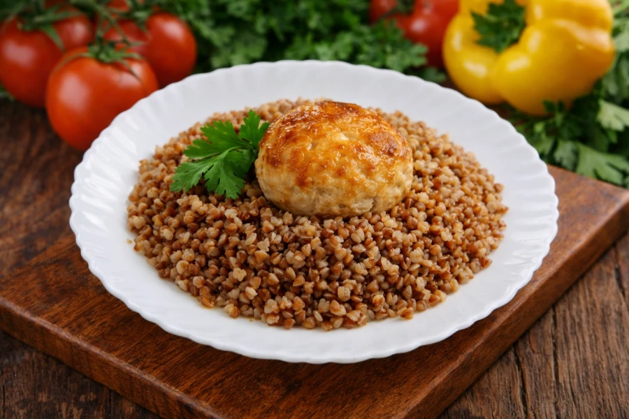 Котлета куриная с гречкой