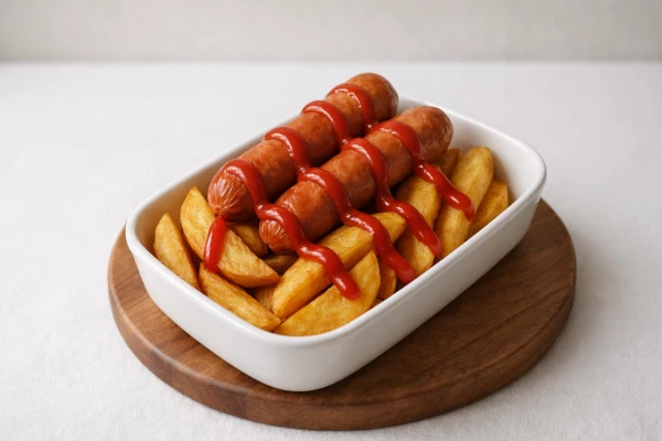 Картофель по-деревенски с сосисками