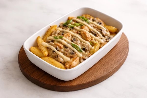 Картофель жареный с курицей и грибами