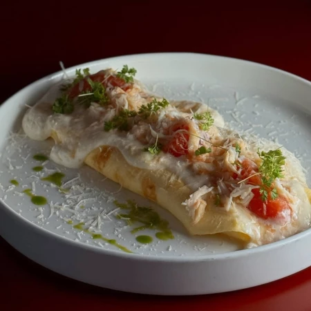 Нежный омлет с крабом и муссом из пармезана