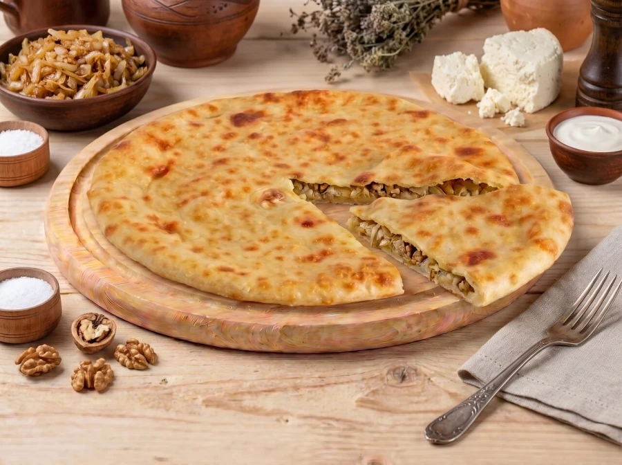 Осетинский пирог с капустой, грецким орехом и сыром. 