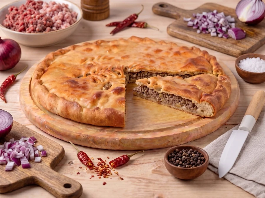 Пирог с говядиной и свининой