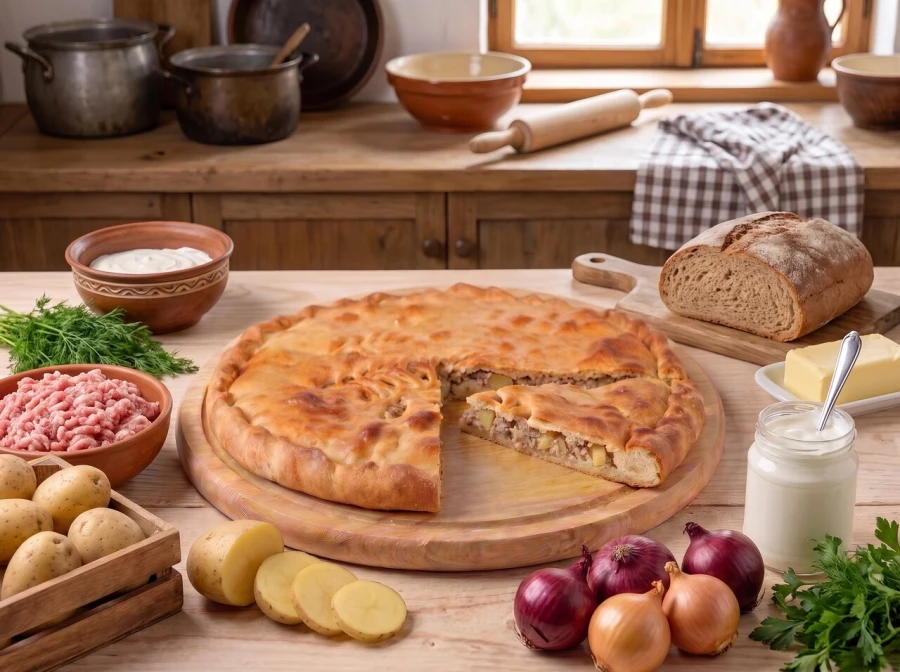 Пирог с картофелем и фаршем