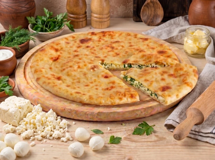 Осетинский пирог с сыром и зеленью