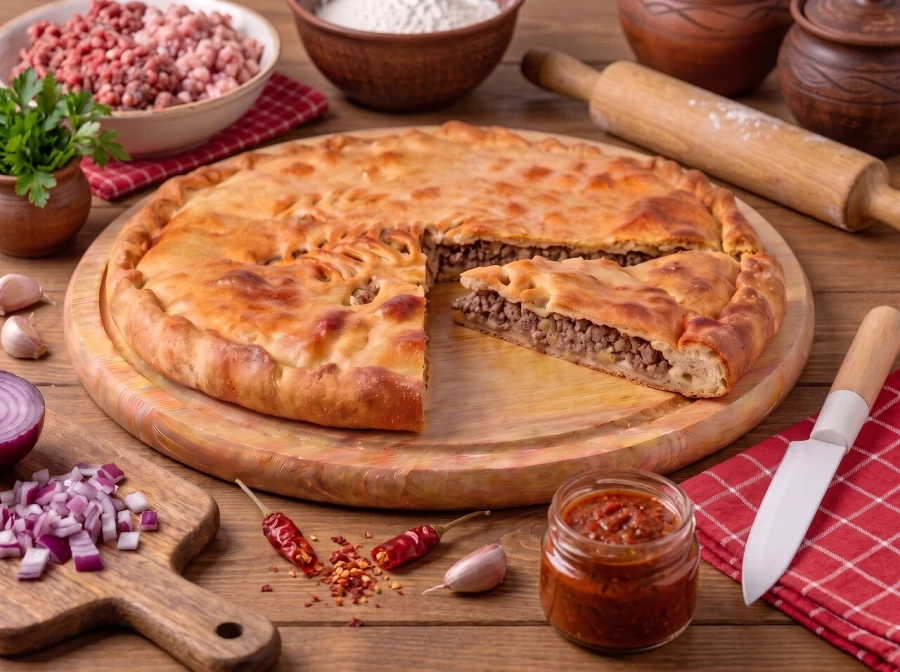 Пирог со свининой и аджикой