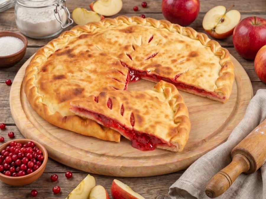 Пирог с яблоком и брусникой 