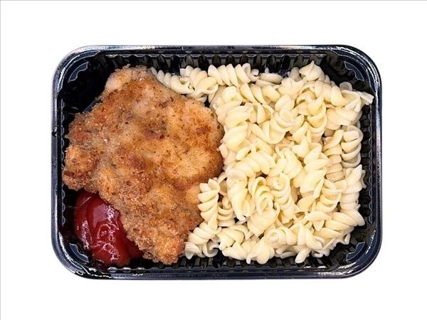 Шницель из свинины с макаронами, кетчуп 