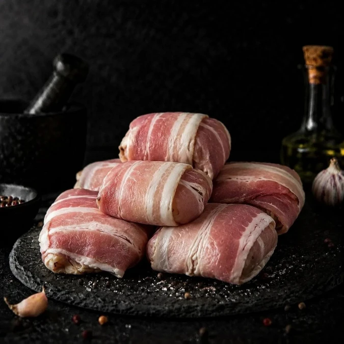 Шампиньоны, фаршированные сыром в беконе замороженные