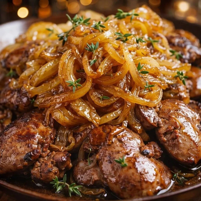 Печень куриная с медовым луком