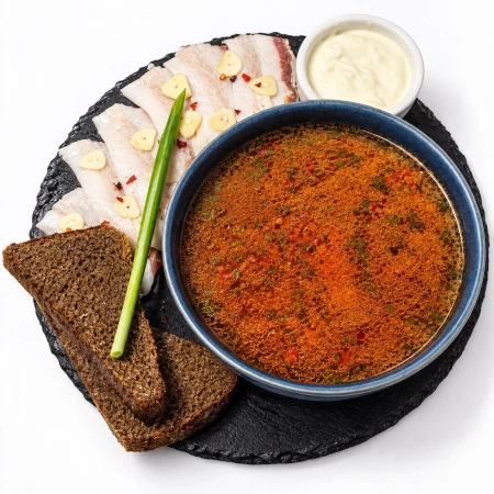 Борщ с говядиной и сметаной