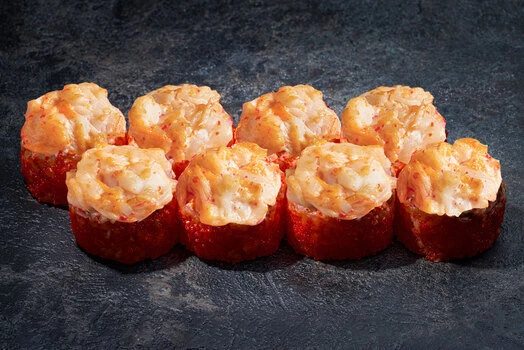 ЗАПЕЧЕННЫЙ ОСТРЫЙ РОЛЛ С КРАБОМ И ГРЕБЕШКОМ 