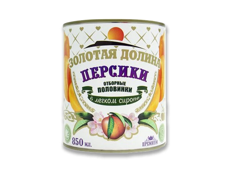 Персики "Золотая Долина" отборные, в легком сиропе, половники 850г