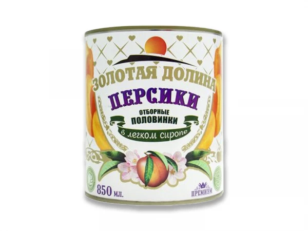 Персики "Золотая Долина" отборные, в легком сиропе, половники 850г