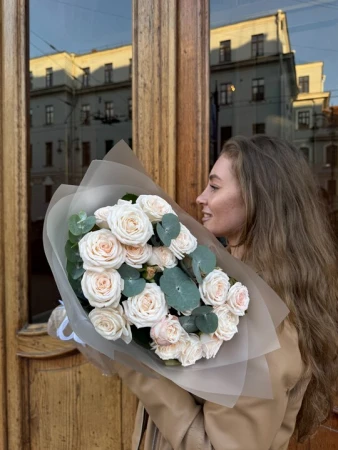 Букет XS нежно-розовых пионовидных роз 40 см