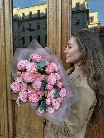 Букет XS розовые пионовидные розы 40 см
