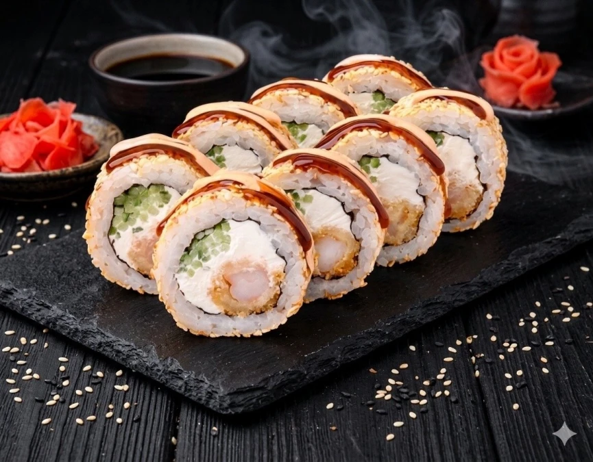 Калифорния в кунжуте с креветкой