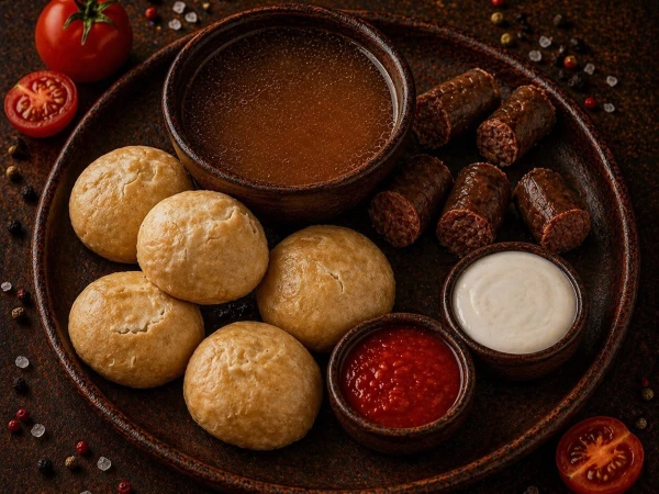 Слоеный хинкал с сушеной колбасой