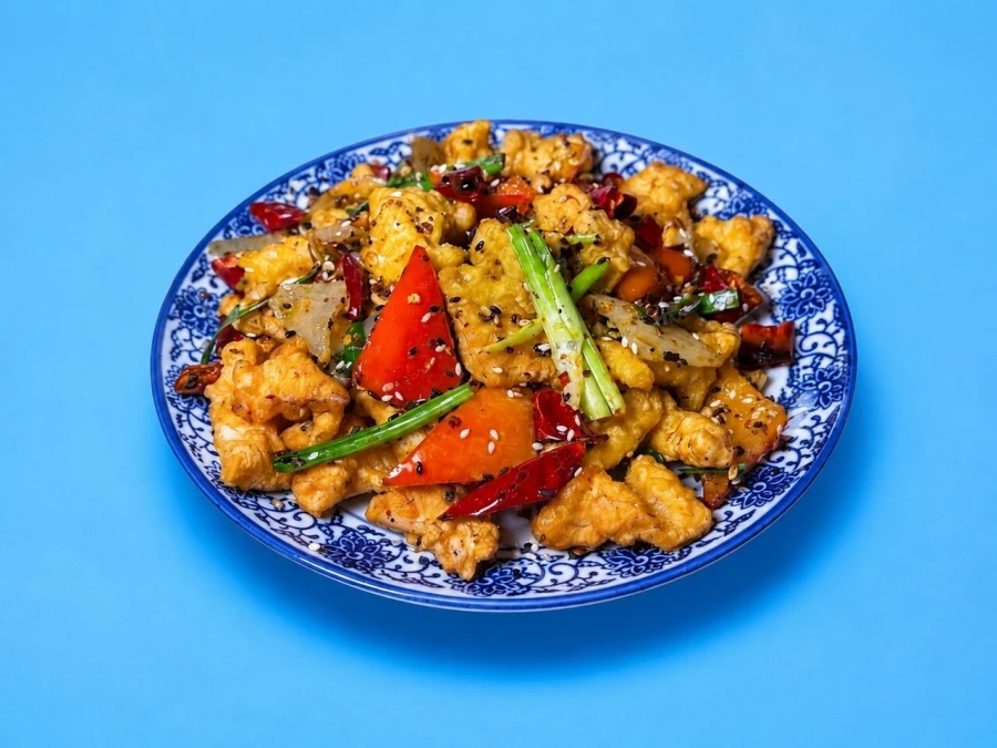 Кальмар жареный с арахисом