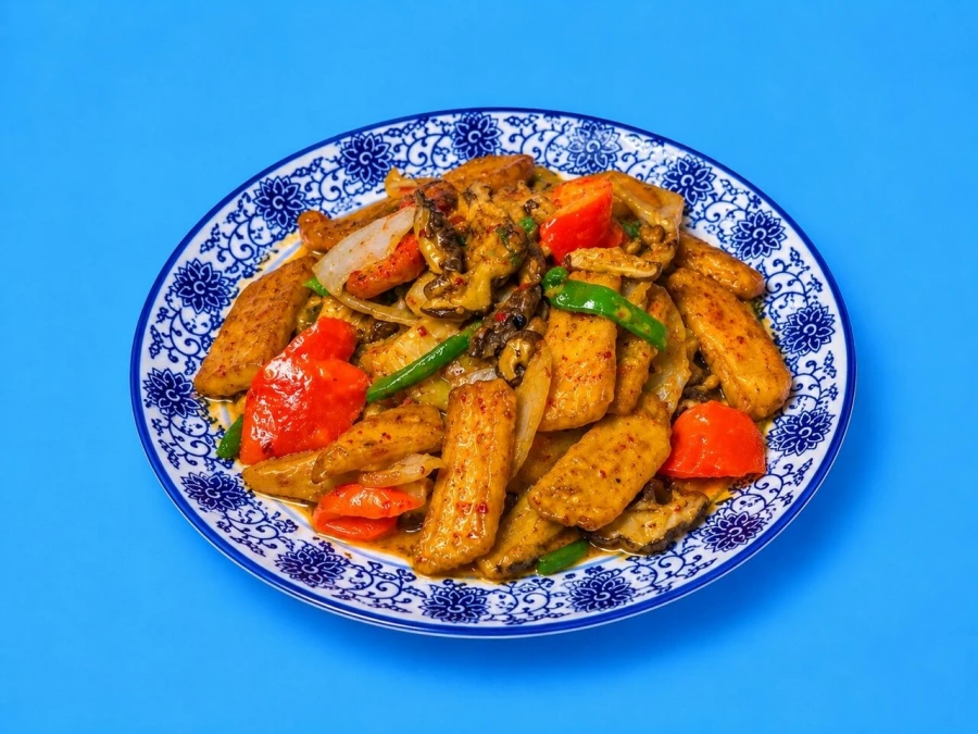 Картофель с овощами в соусе карри
