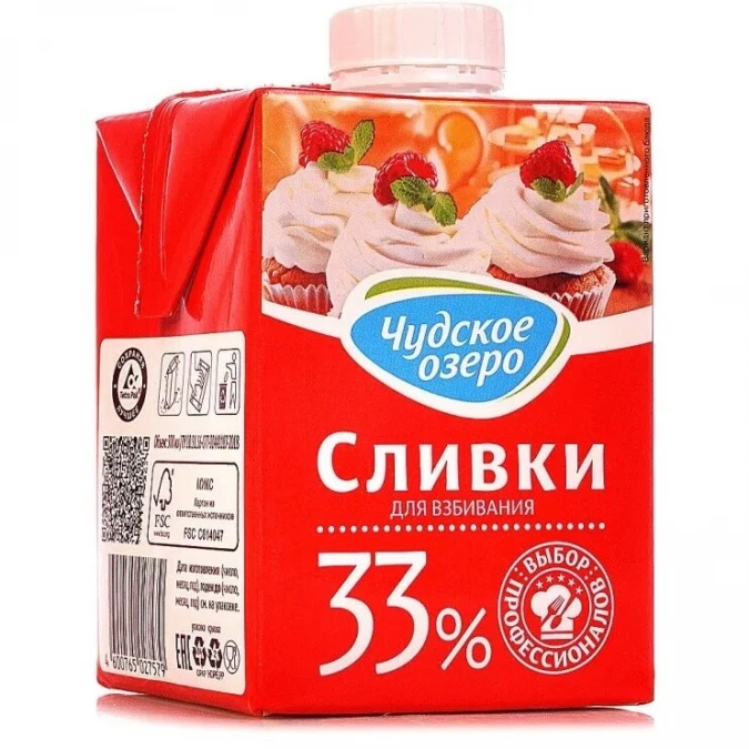Сливки Натуральные Чудское озеро 0,5л